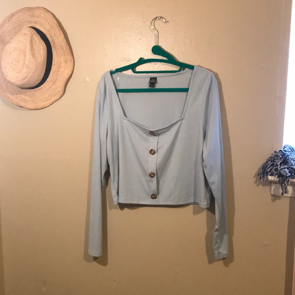 Long Sleeve Crop Top with Buttons